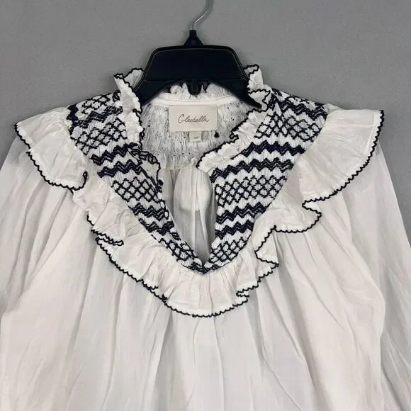 Cleobella Blouse Womens XS White Wendy Top Ruffle Smocked Boho Organic Cotton - Picture 2 of 14